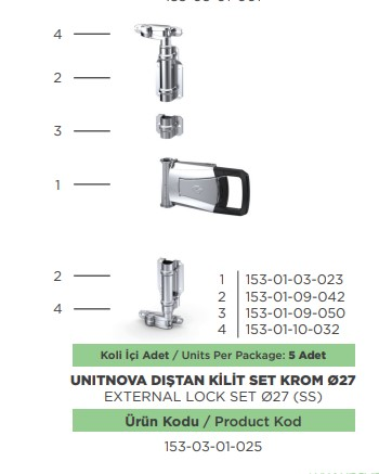 ARKA KAPI KILIT SETI KROM UNITNOVA 27 MM BORUSUZ
